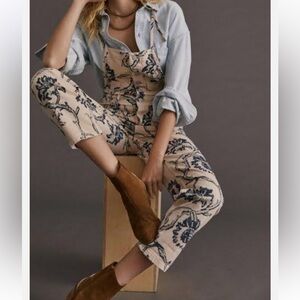 Anthropologie Pilcro The Painters Denim Overalls Sz 27 Floral Cottage Artsy